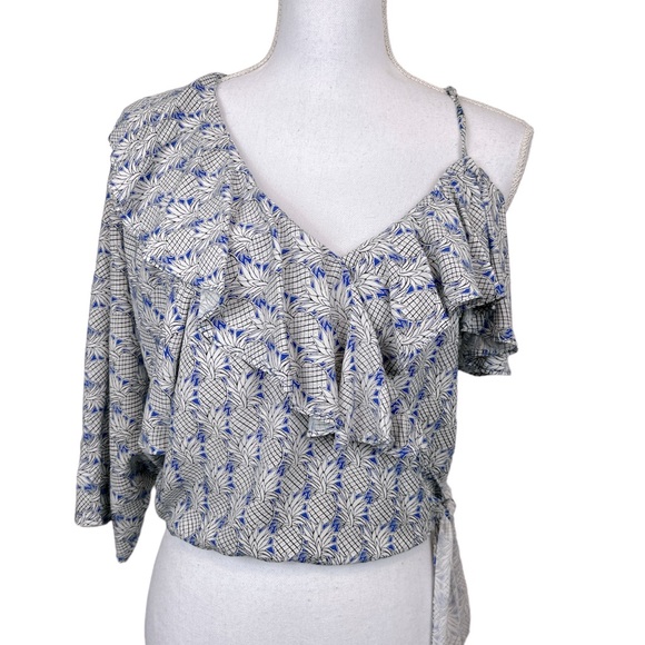 Maeve Anthropologie One Shoulder Pineapple Printed Ruffle Wrap Blouse Size S - Picture 2 of 8